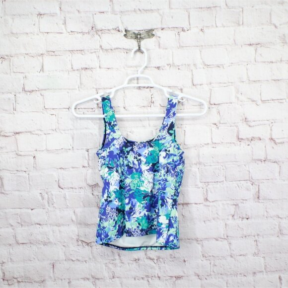LL Bean BeanSport Swimwear Scoopneck Tankini Top Print Blue Size 4 - Picture 6 of 10